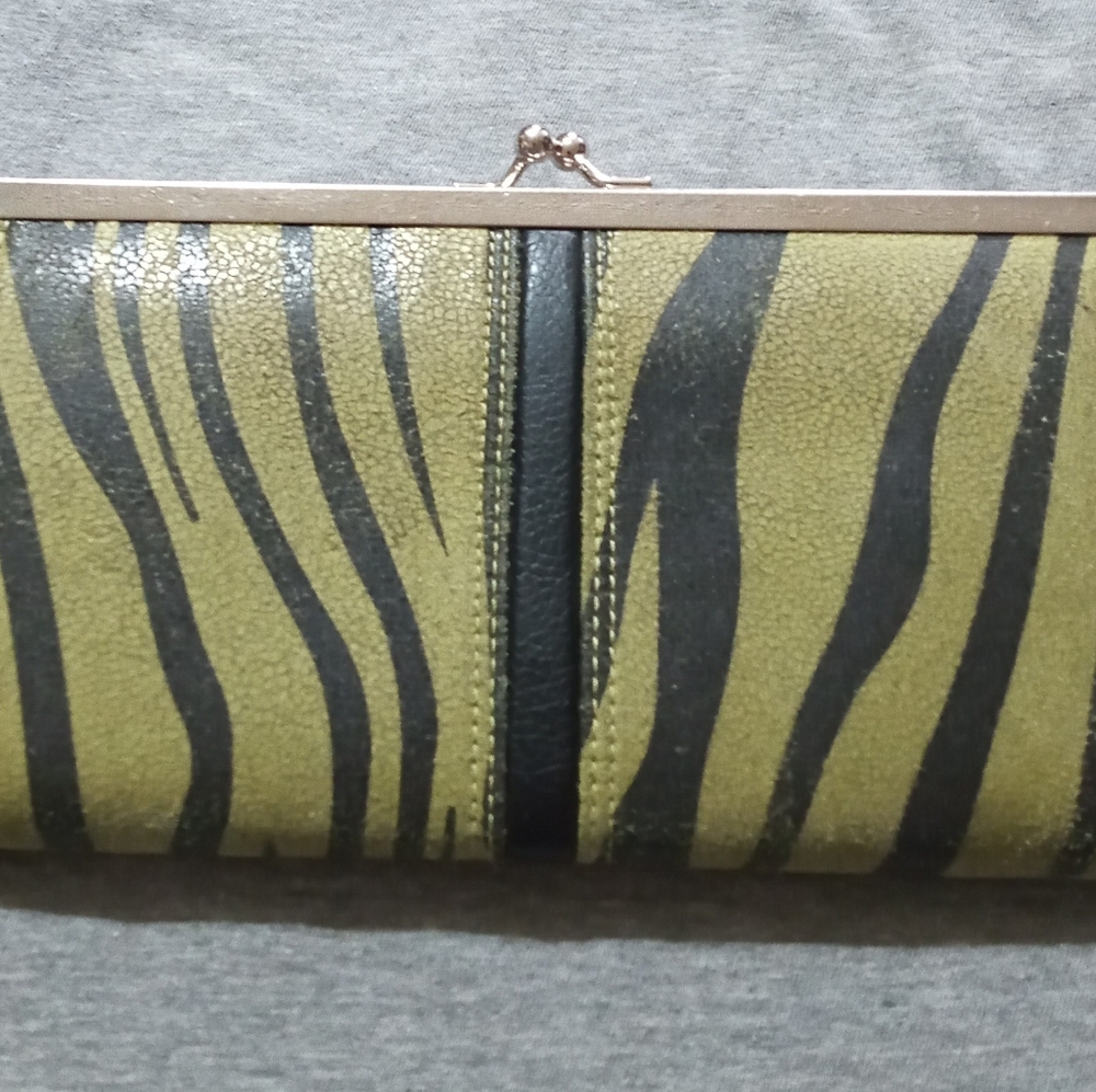 Moss Green and Black Zebra Stripe Clutch Wallet